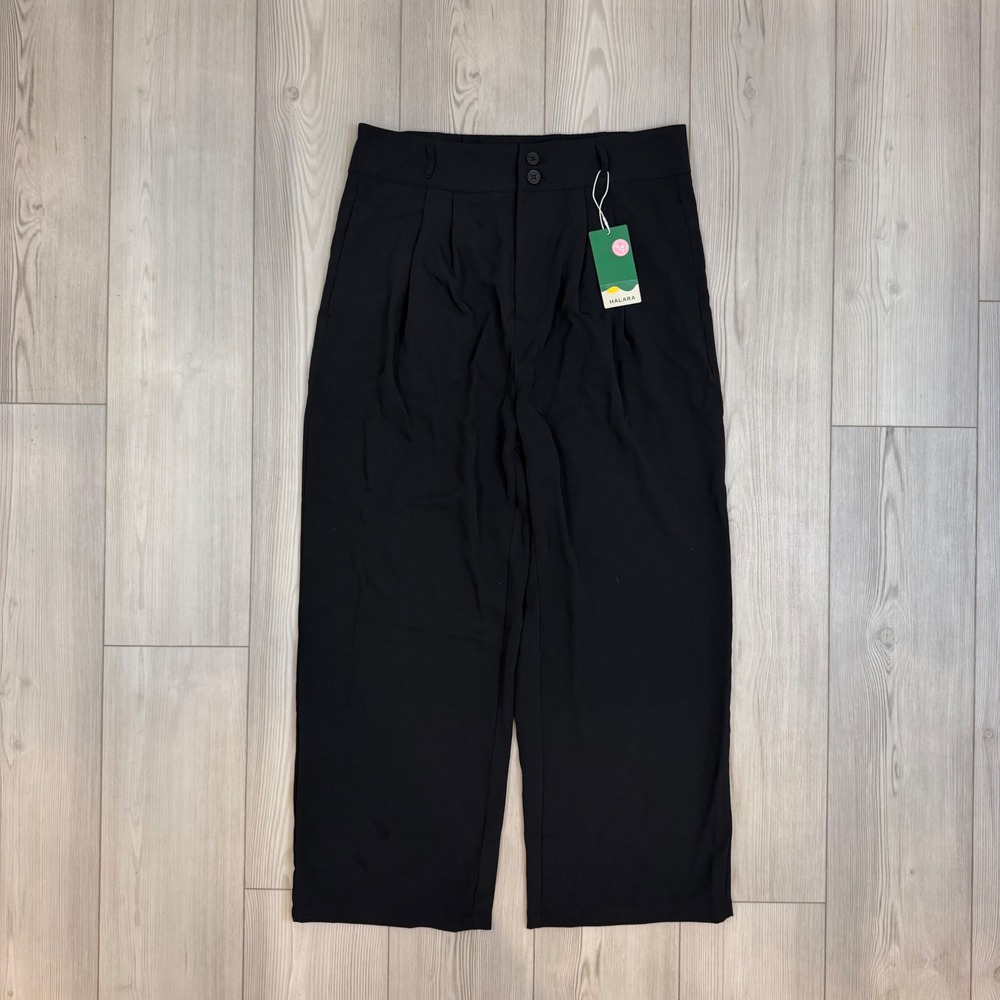 Halara Black High Waisted Wide Leg Pleated Trousers Petite XL NWT